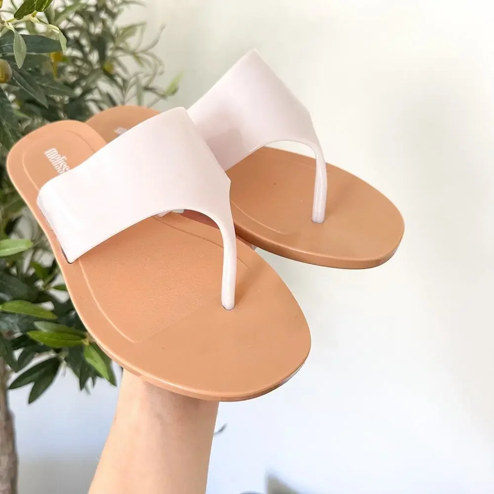 Melissa Essential Chic T-Strap Flip Flop Sandals Beige 7